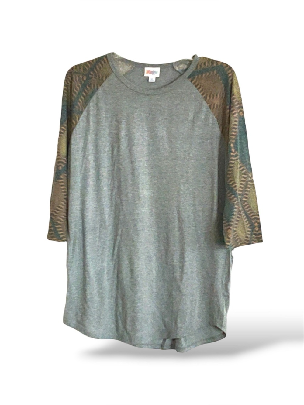LuLaRoe Lightweight Soft Heather-Gray 3/4 Multicolor Jersey Sleeve Raglan Tunic